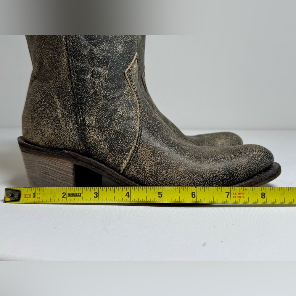 Old West Girl’s Distressed Leather Charcoal Cross Stitch Cowgirl Boots Size 2.5 - Picture 6 of 13